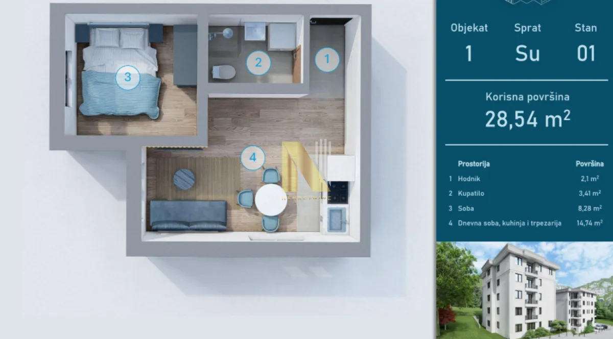 Sale, one bedroom apartment, 28m², Vrnjačka Banja, Srbija