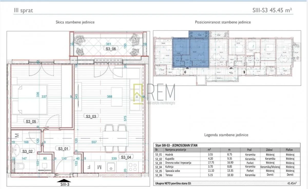 Sale, one bedroom apartment, 45m², Momišići, Podgorica