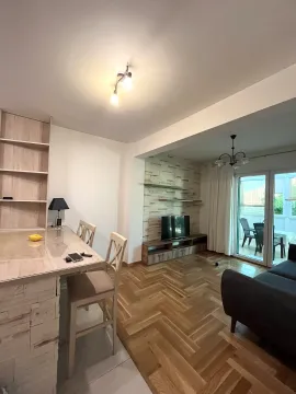 Svijetla dnevna soba sa trpezarijskim šankom i izlazom na balkon. - image 11