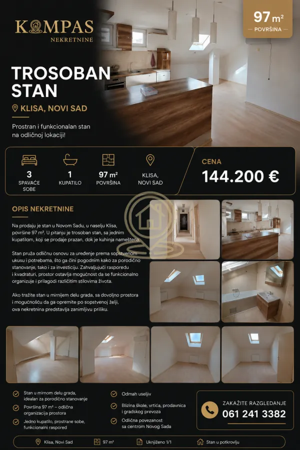 Prodaja, trosoban stan, 97m², Klisa, Novi Sad Sve Podlokacije