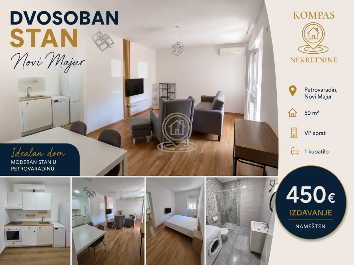 Rent, two bedroom apartment, 50m², Novi Majur, Petrovaradin