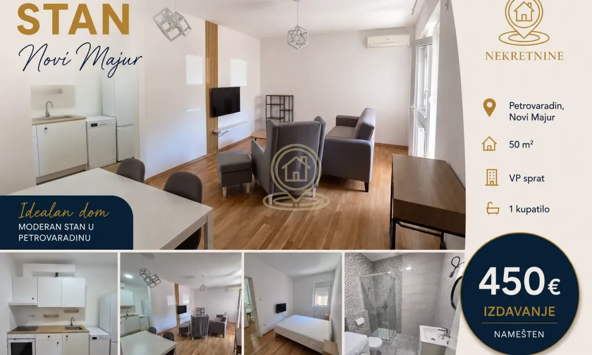 Rent, two bedroom apartment, 50m², Novi Majur, Petrovaradin