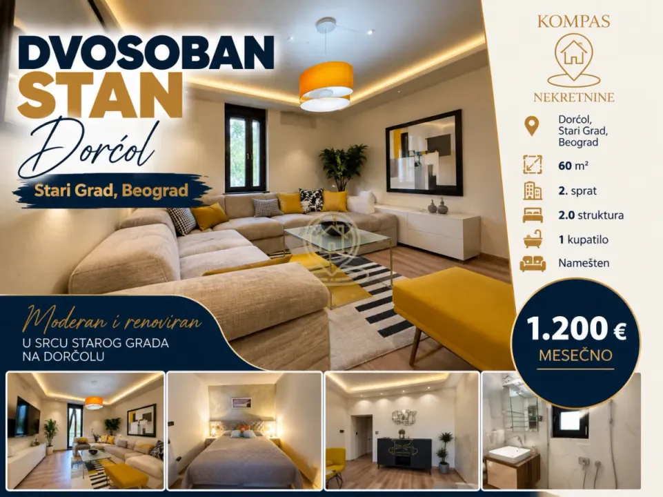 Rent, two bedroom apartment, 60m², Stari Grad, Beograd
