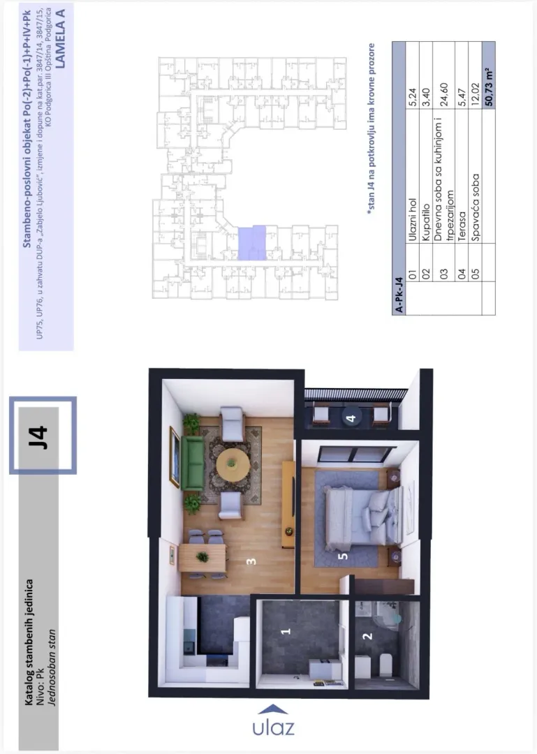 Sale, one bedroom apartment, 49m², Zabjelo, Podgorica