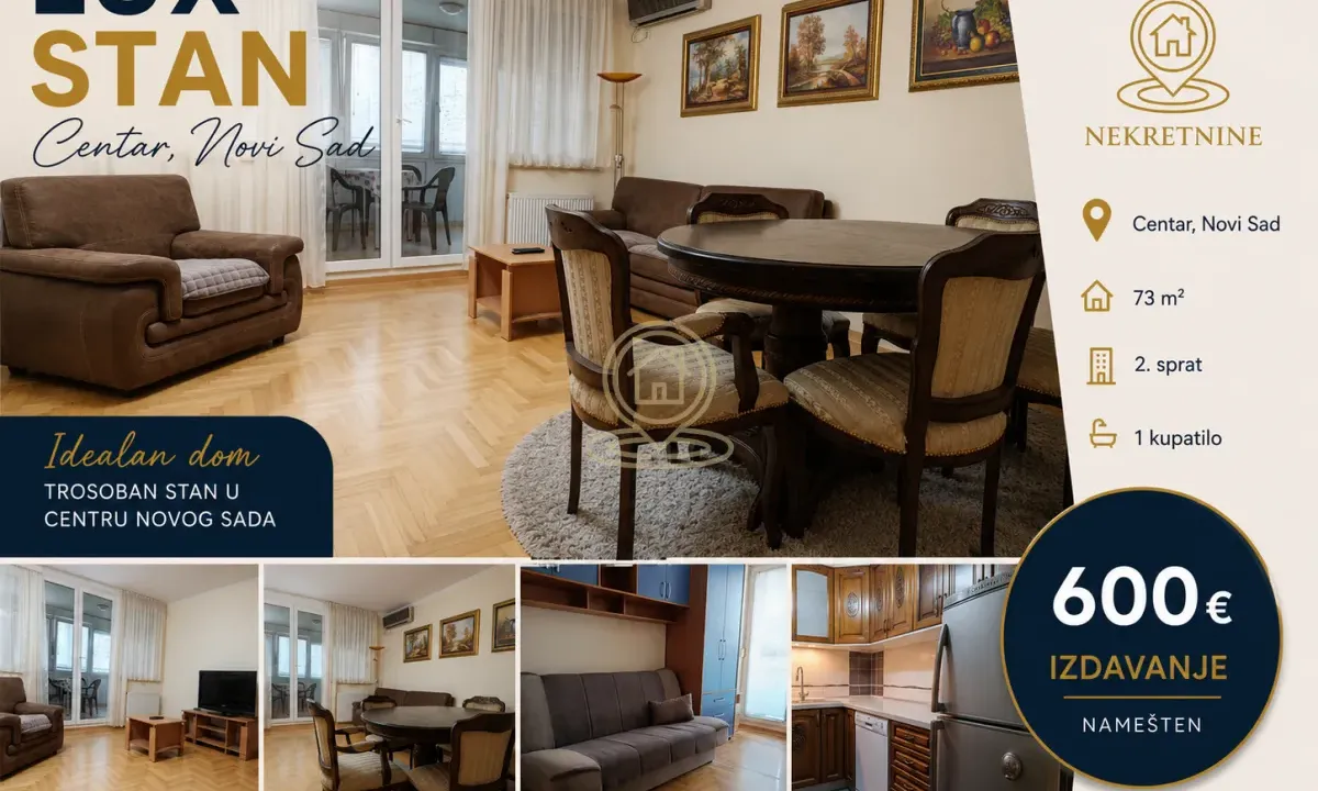 Rent, three bedroom apartment, 73m², Centar, Novi Sad