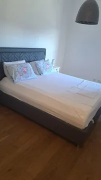 Uređena spavaća soba sa bračnim krevetom i drvenim podom. - image 11