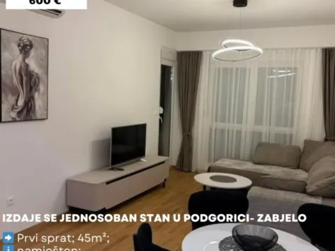 Rent, one bedroom apartment, 45m², Zabjelo, Podgorica