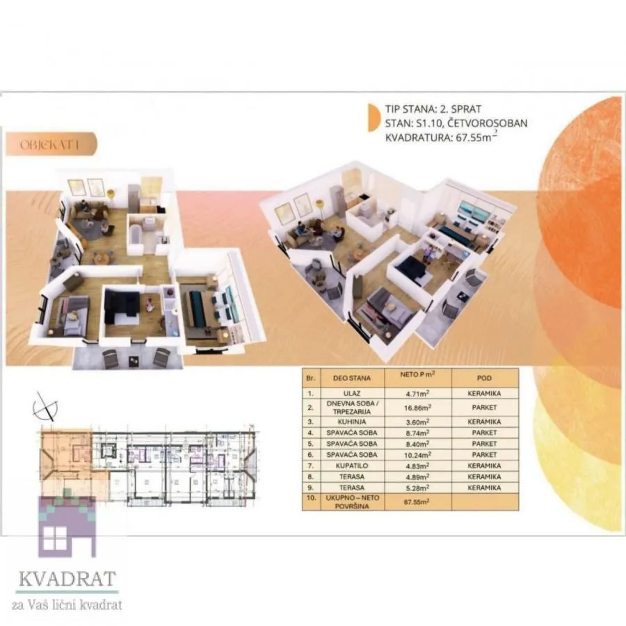 Prodaja, trosoban stan, 67m², Obrenovac, Beograd