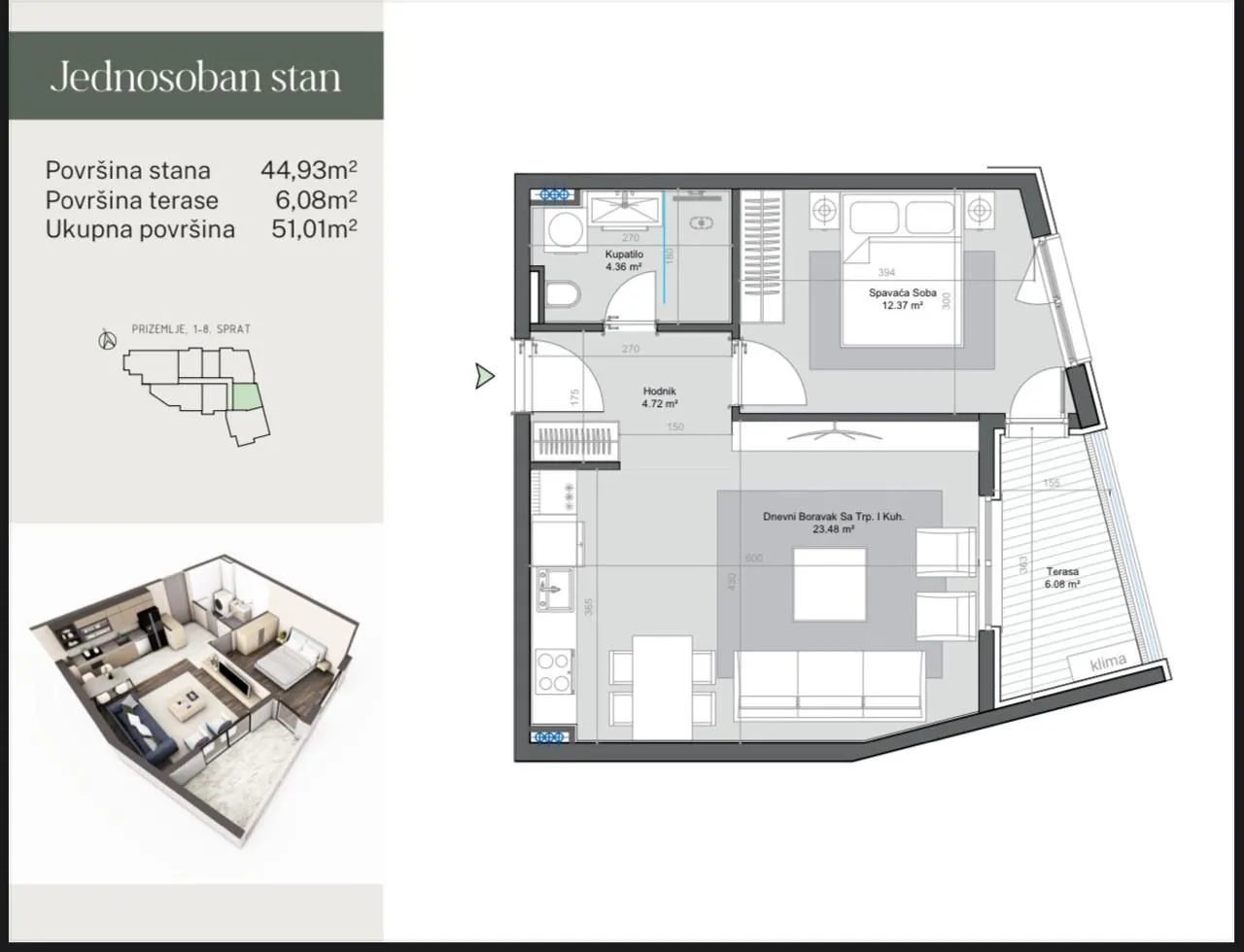 Prodaja, jednosoban stan, 51m², Bjeliši, Bar