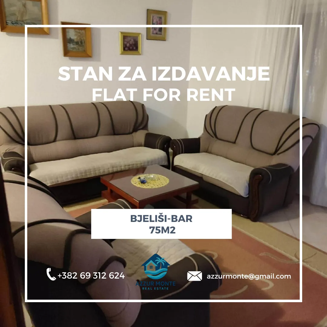 Rent, two bedroom apartment, 75m², Bjeliši, Bar