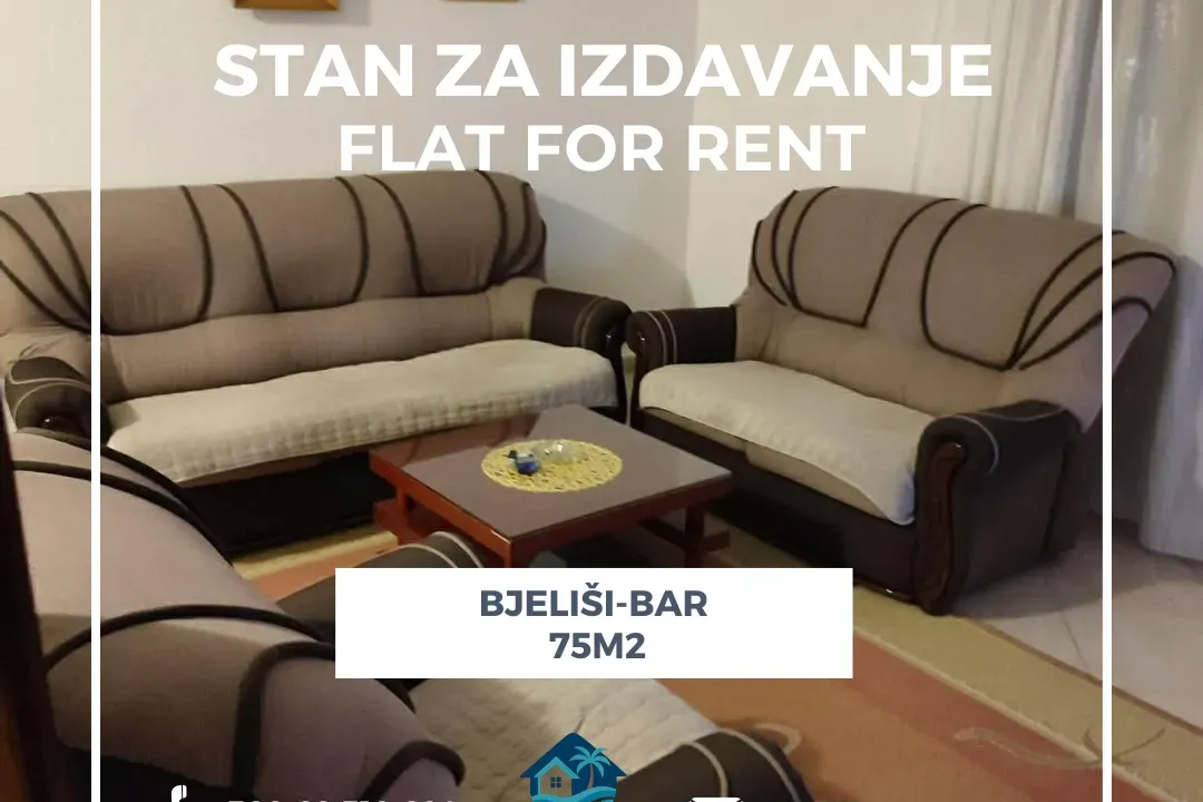 Rent, two bedroom apartment, 75m², Bjeliši, Bar