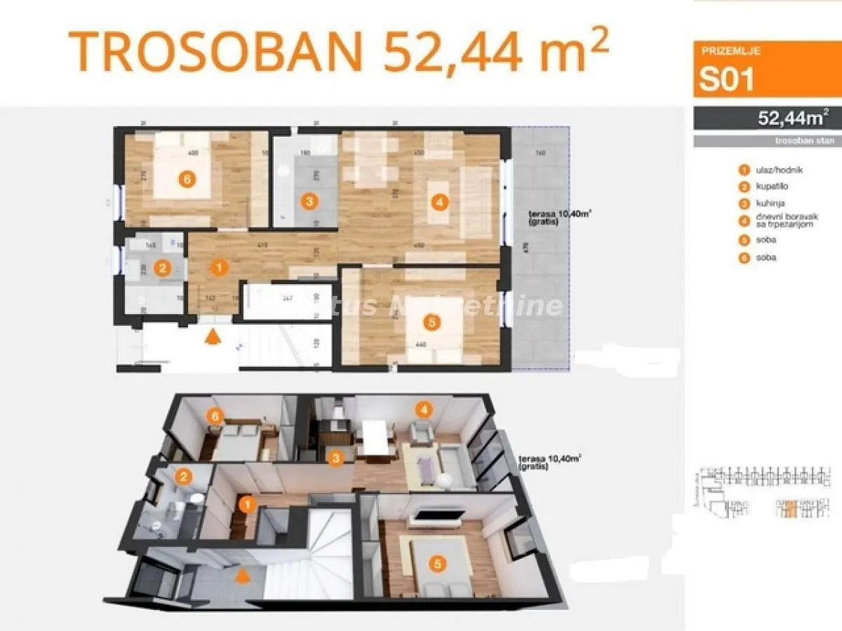 Sale, three bedroom apartment, 52m², Telep, Novi Sad Sve Podlokacije