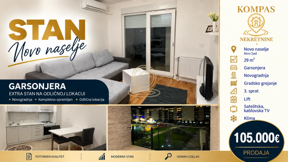 Prodaja, garsonjera, 29m², Novo naselje, Novi Sad