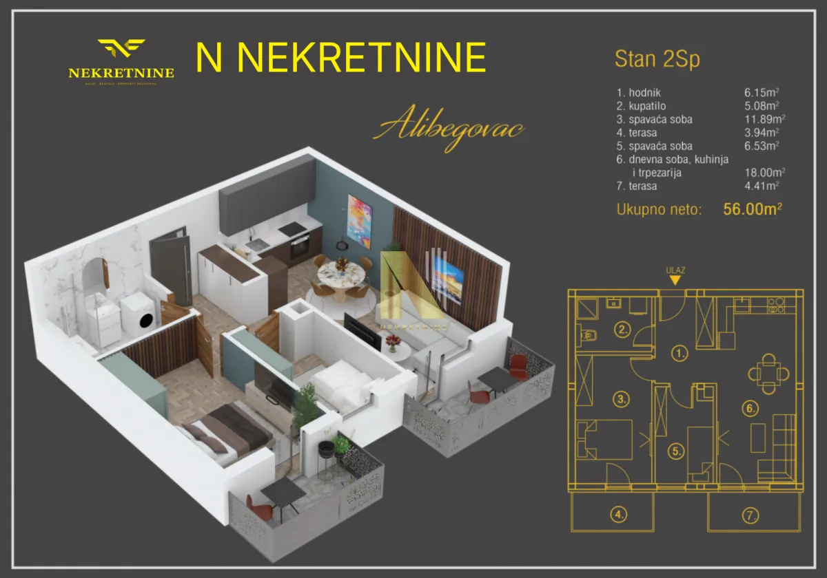 Prodaja, dvosoban stan, 56m², Alibegovac, Petrovaradin