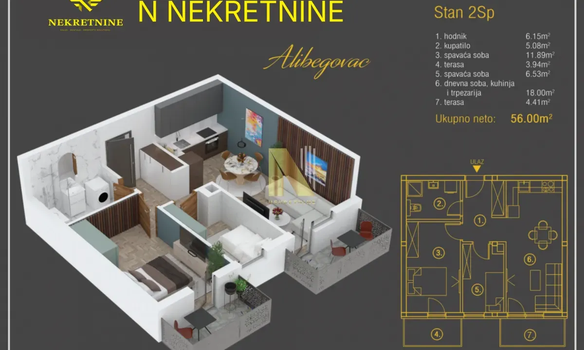 Prodaja, dvosoban stan, 56m², Alibegovac, Petrovaradin