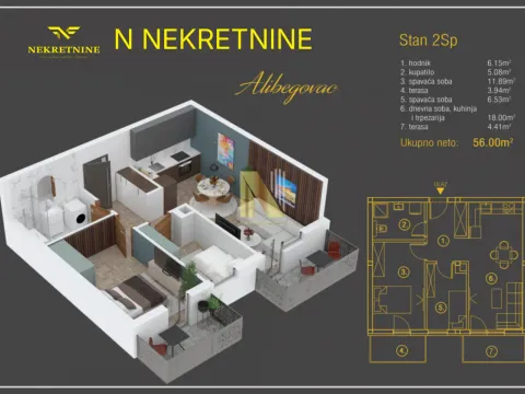 Prodaja, dvosoban stan, 56m², Alibegovac, Petrovaradin - image 1