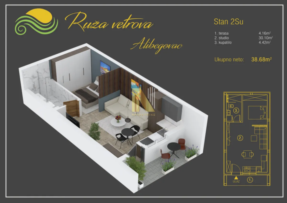 Sale, one bedroom apartment, 39m², Alibegovac, Petrovaradin