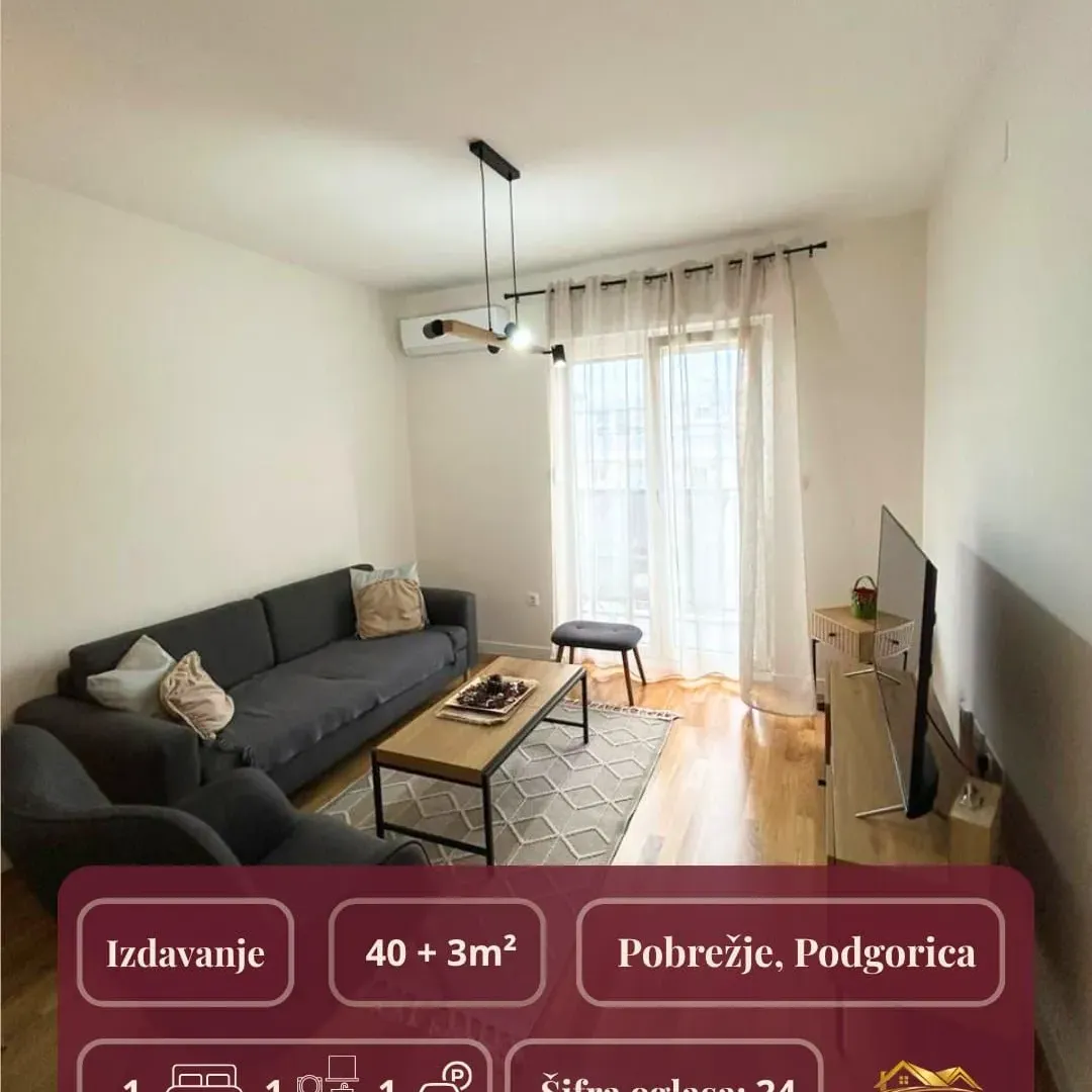 Rent, one bedroom apartment, 43m², Pobrežje, Podgorica