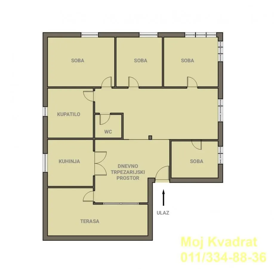 Dvodimenzionalni plan stana sa rasporedom prostorija.