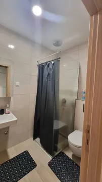 View of the bathroom with a walk-in shower, washbasin, and toilet. - image 2