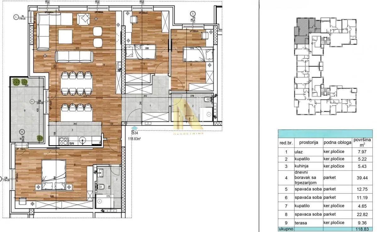 Prodaja, četvorosoban stan, 119m², Sajmište, Novi Sad