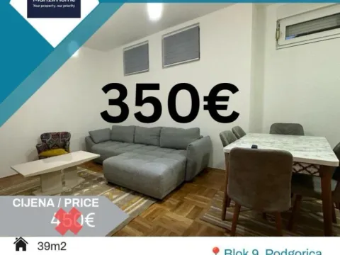 Izdavanje, jednosoban stan, 39m², Blok 9, Podgorica