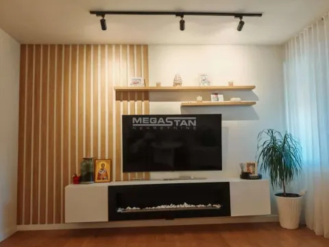 Dnevna soba sa TV-om, zidnim panelima i kaminom. - image 2