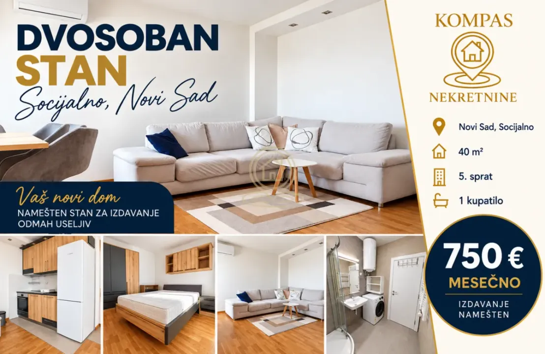 Rent, two bedroom apartment, 40m², Socijalno, Novi Sad Sve Podlokacije