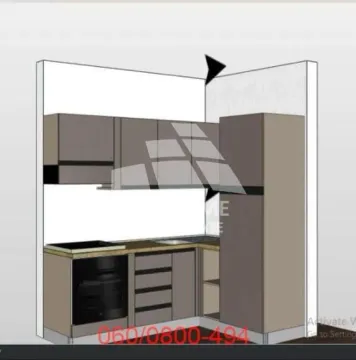 3D prikaz kuhinje sa elementima u obliku slova L i ugradnim aparatima. - image 4