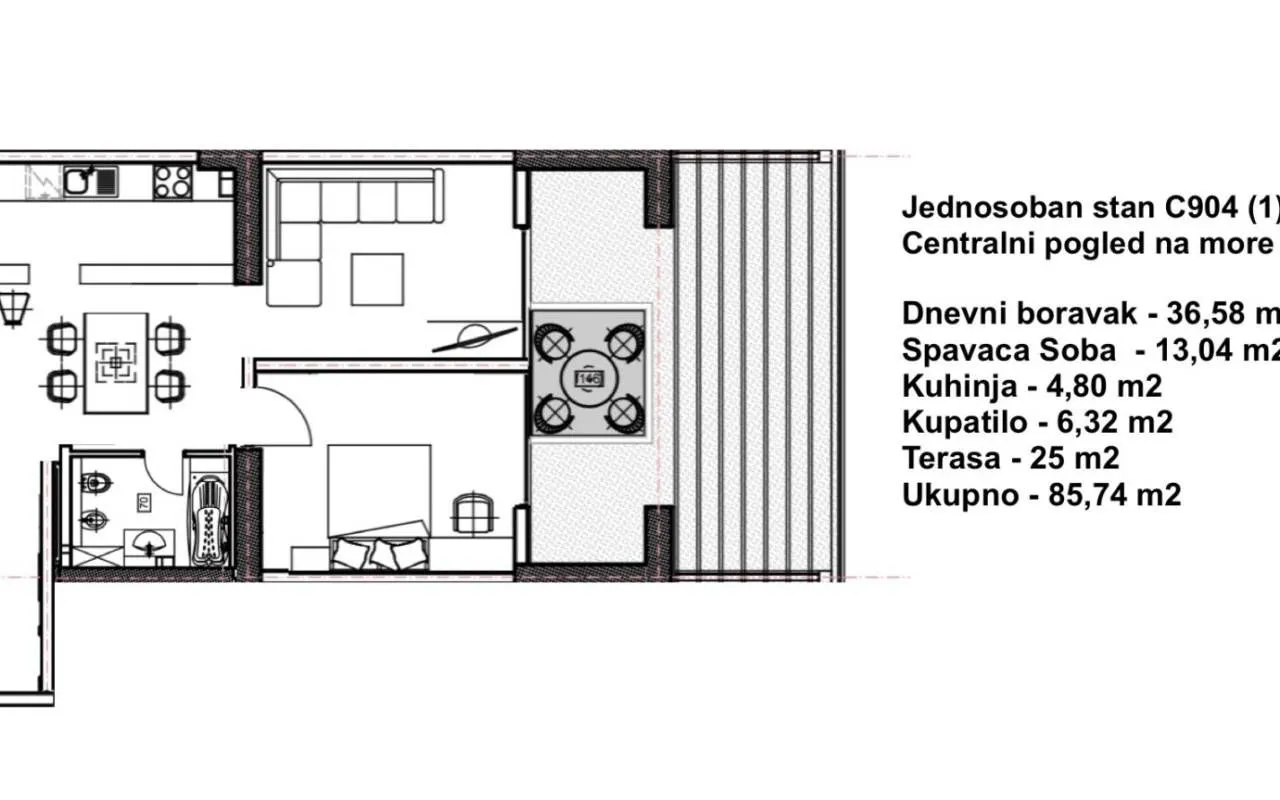 Sale, one bedroom apartment, 85m², Budva, Crna Gora