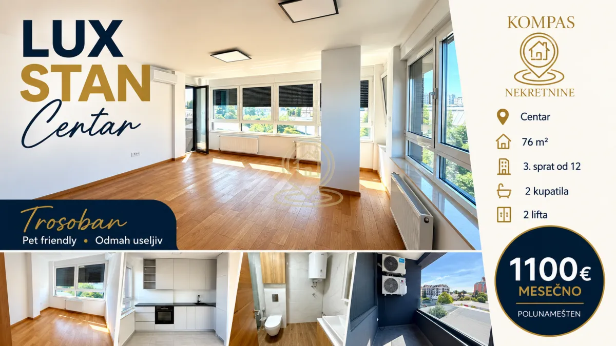 Izdavanje, trosoban stan, 76m², Centar, Novi Sad