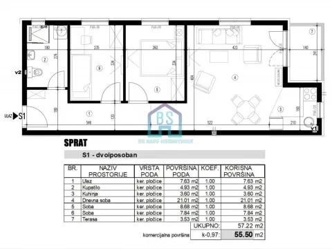 Sale, two bedroom apartment, 56m², Adice, Novi Sad Sve Podlokacije