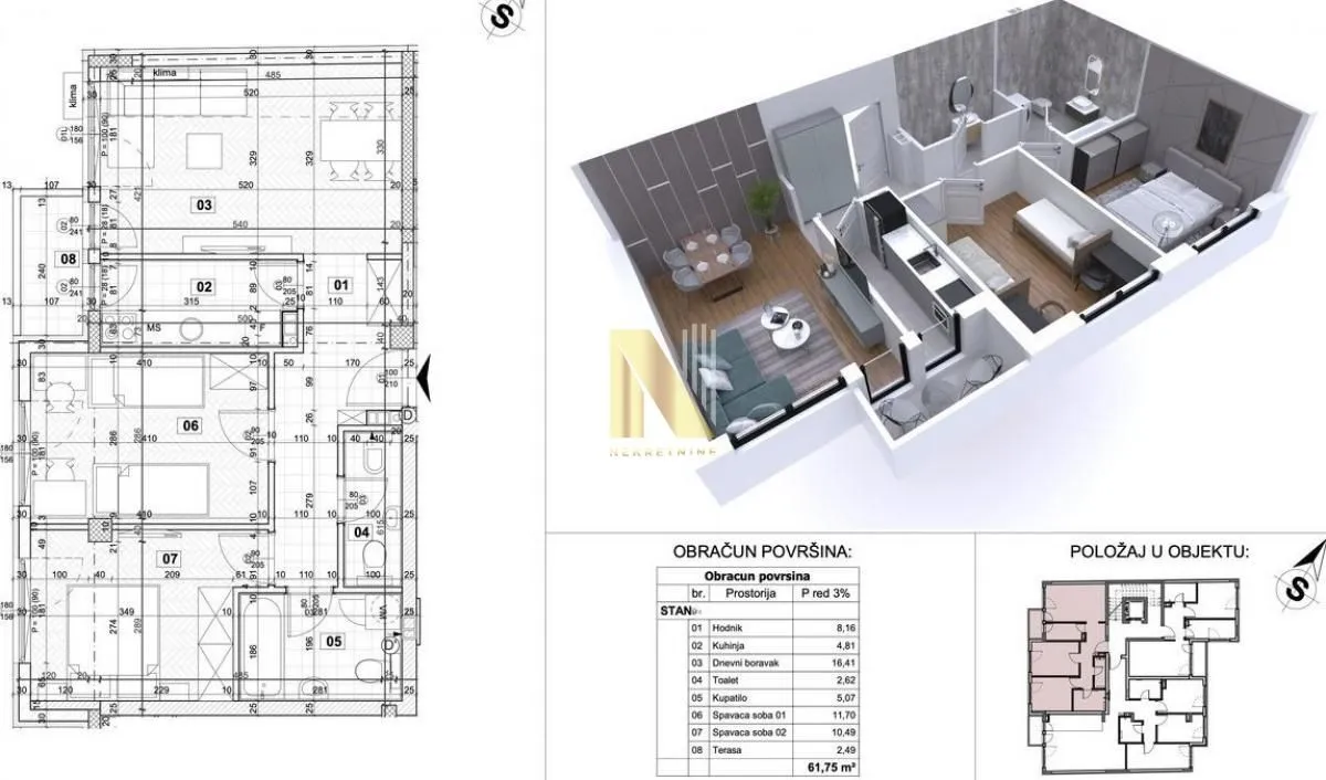 Prodaja, trosoban stan, 62m², Podbara, Novi Sad Sve Podlokacije