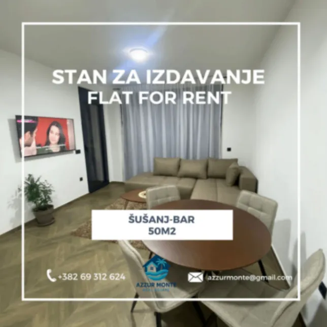 Izdavanje, jednosoban stan, 50m², Šušanj, Bar