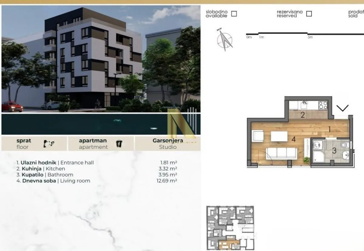 Sale, studio apartment, 21m², Detelinara, Novi Sad Sve Podlokacije