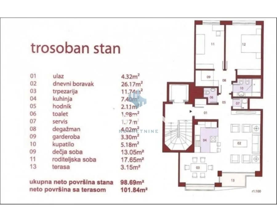 Izdavanje, trosoban stan, 102m², Vračar Hram, Vračar Sve Podlokacije