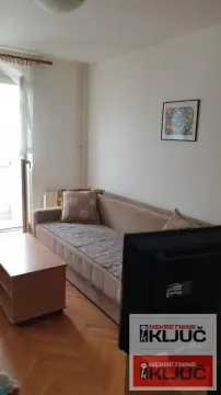 Manja dnevna soba sa kaučem, stočićem i televizorom. - image 4