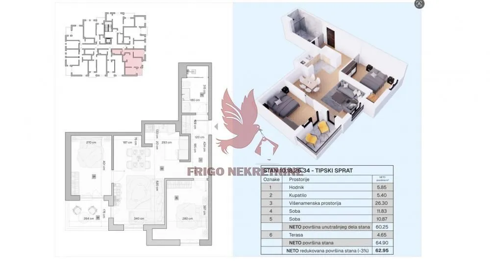 Prodaja, trosoban stan, 63m², Tozino Voce, Mladenovac