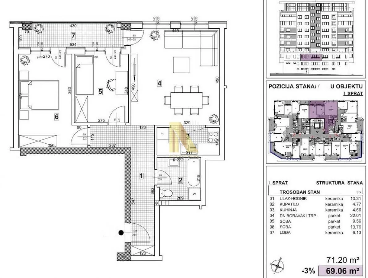 Sale, three bedroom apartment, 69m², Telep, Novi Sad Sve Podlokacije