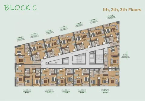 Architectural floor plan showing room layout and apartment sizes. - image 9