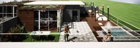 3D vizuelizacija moderne kuće sa prostranom terasom i bazenom. - image 2