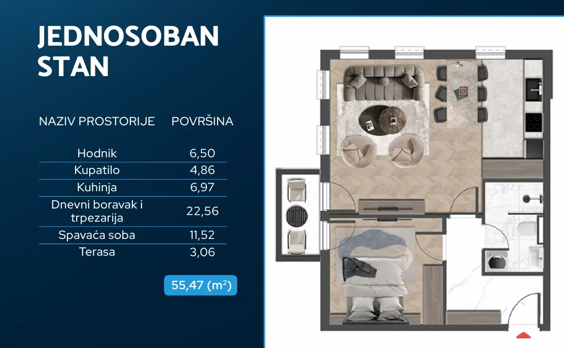 Sale, one bedroom apartment, 48m², Čeluga, Bar