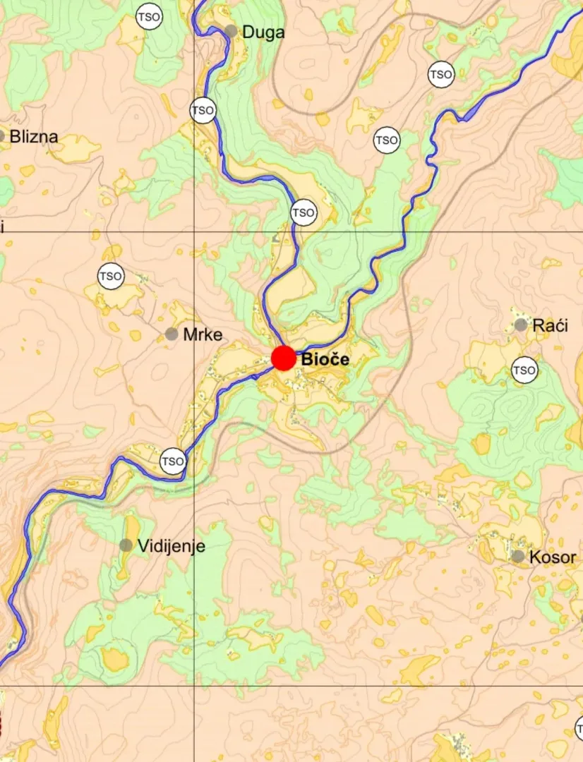 Topografska karta terena sa ucrtanim lokacijama.
