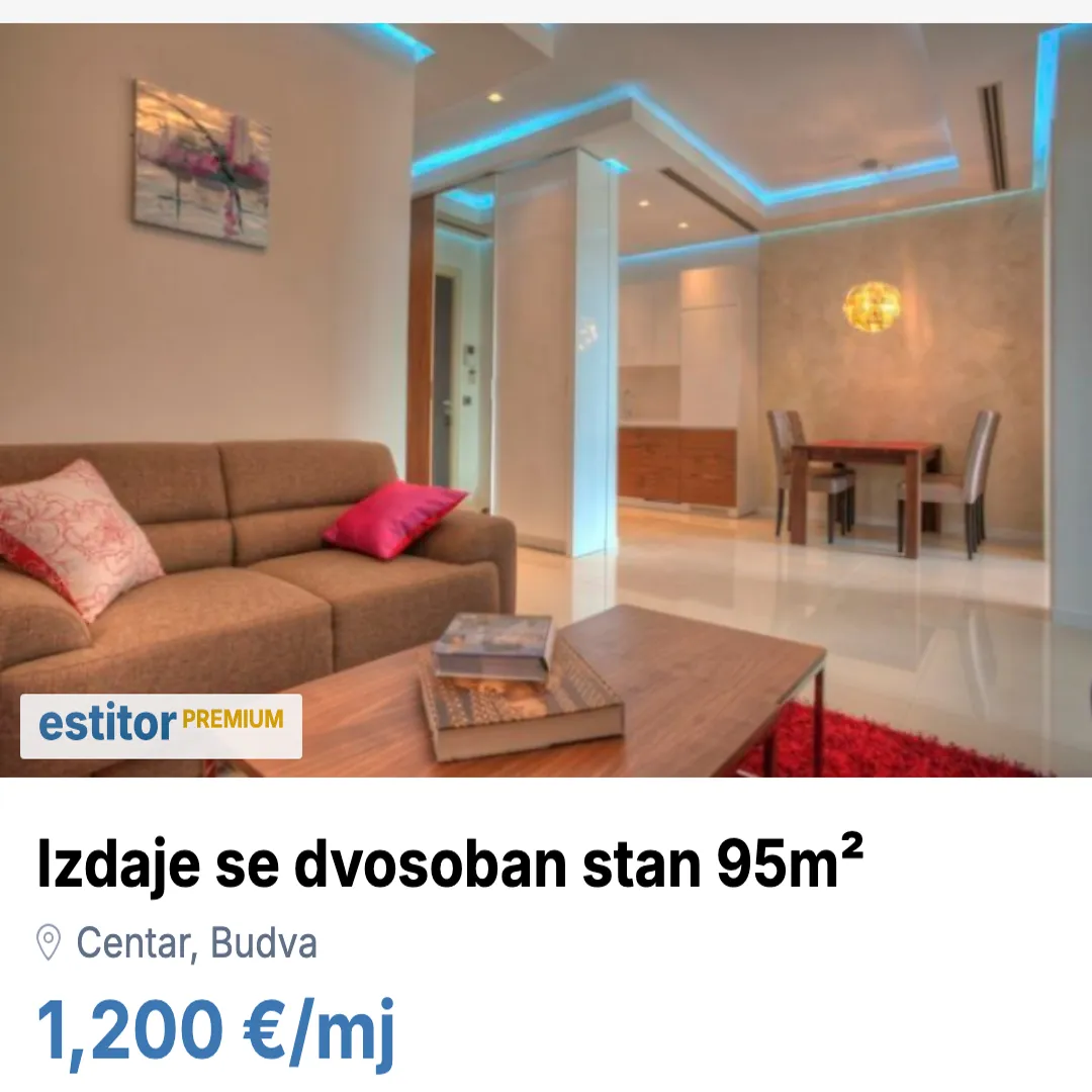 Izdavanje, dvosoban stan, 95m², Centar, Budva