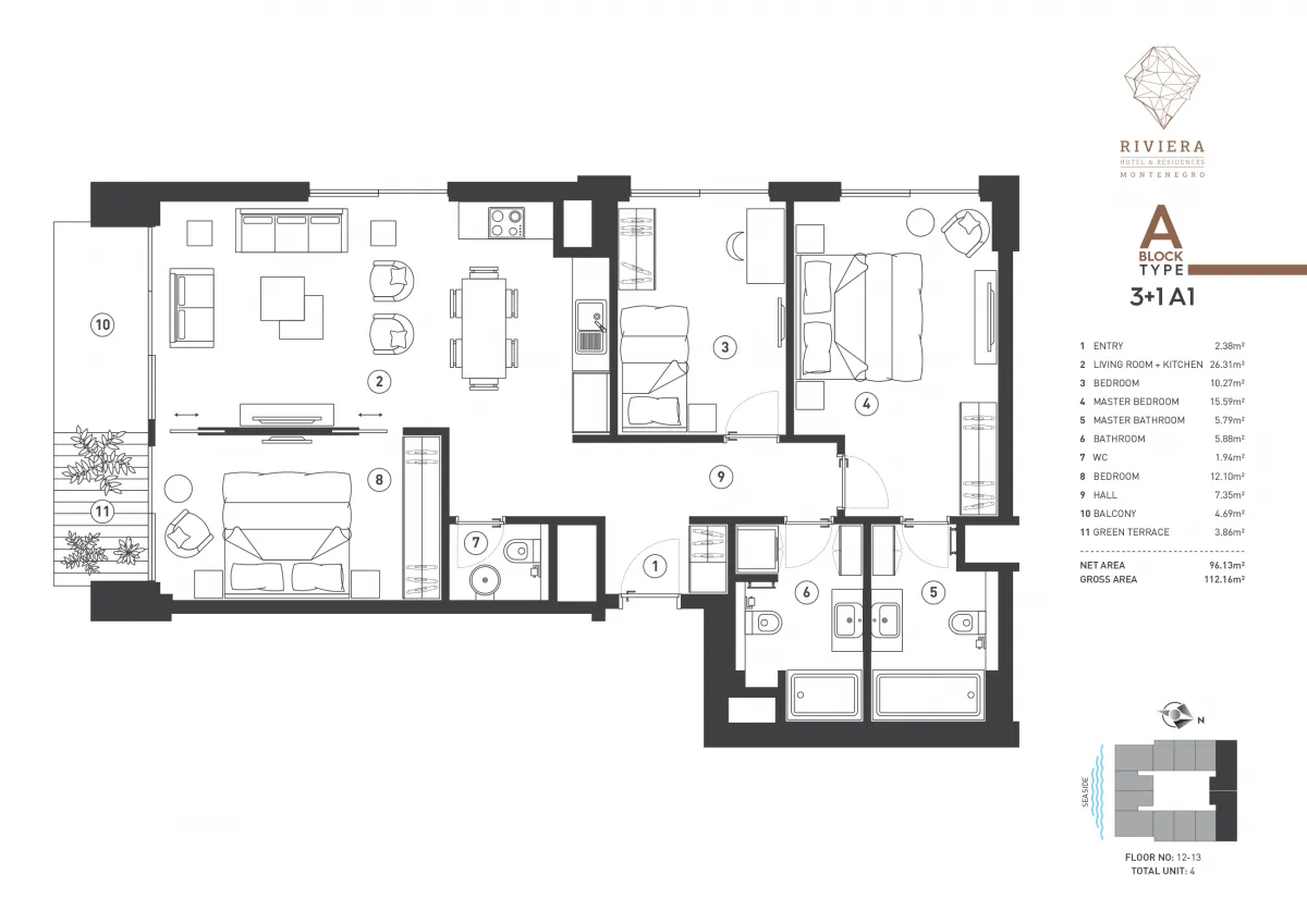 Prodaja, trosoban stan, 96m², Budva, Crna Gora