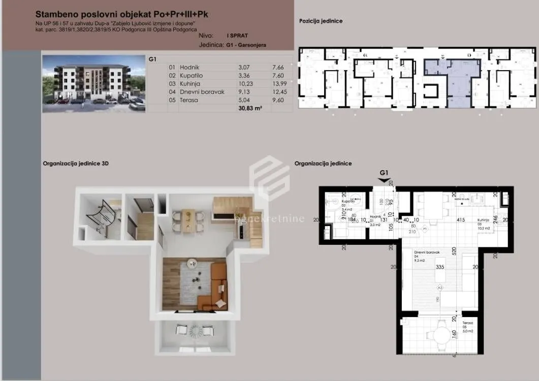 Sale, one bedroom apartment, 45m², Ljubović, Podgorica