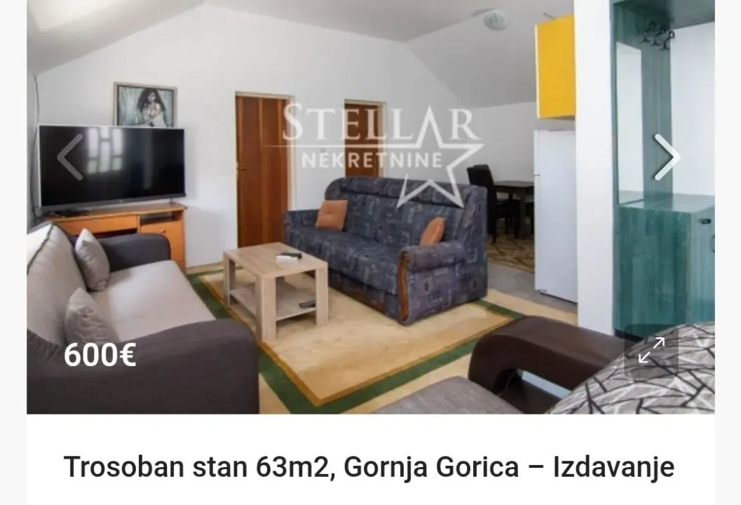 Izdavanje, trosoban stan, 63m², Gornja Gorica, Podgorica