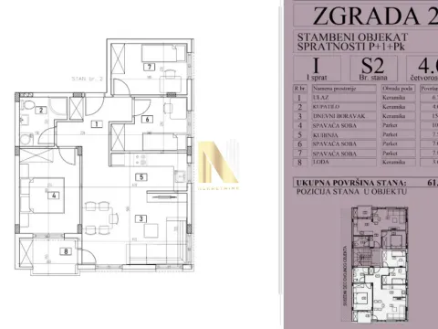 Sale, four bedroom apartment, 62m², Adice, Novi Sad Sve Podlokacije