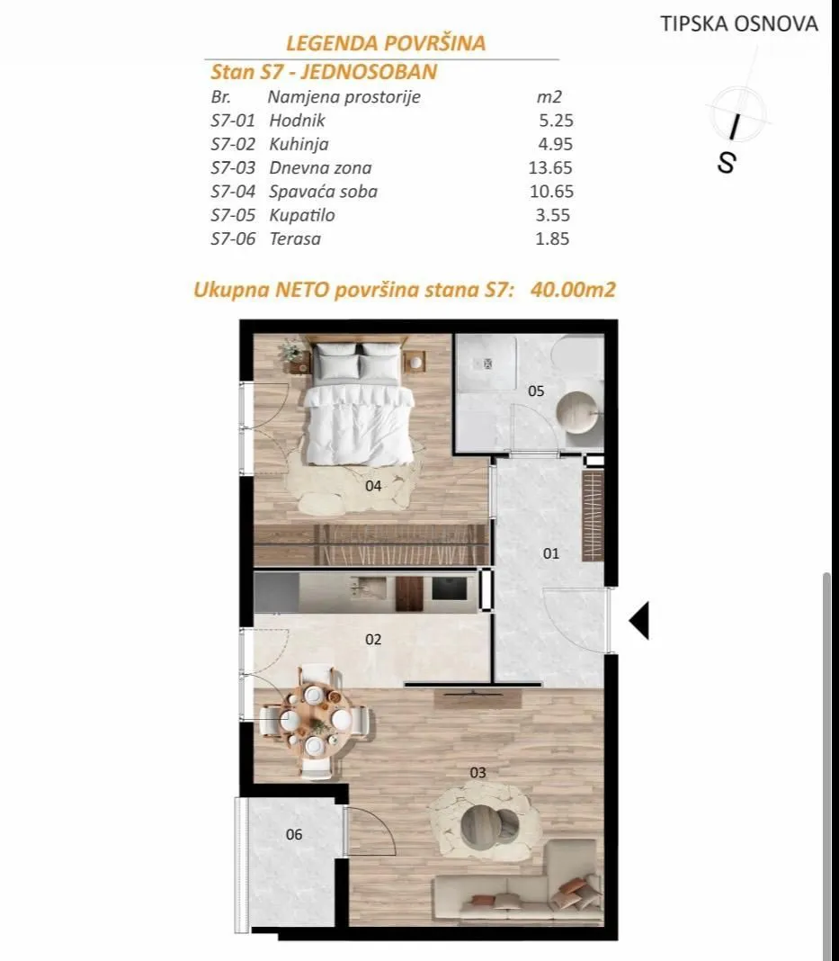 Prodaja, jednosoban stan, 40m², Zabjelo, Podgorica