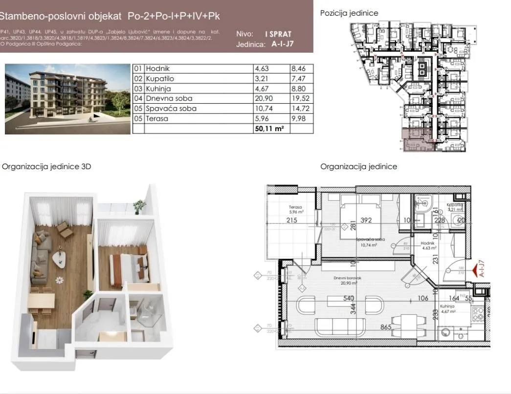 Prodaja, jednosoban stan, 50m², Ljubović, Podgorica